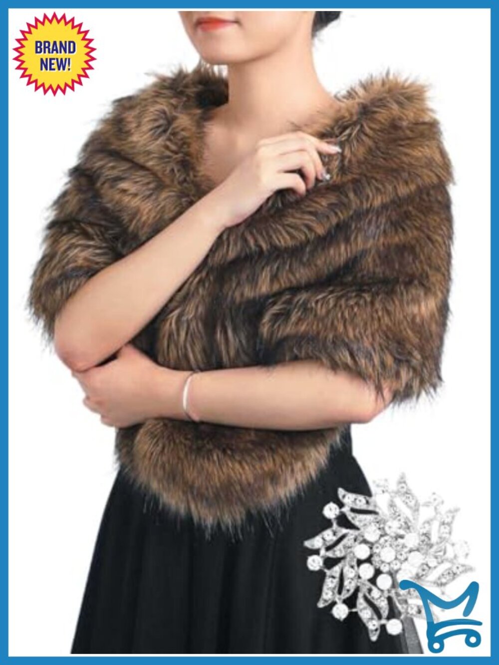Faux Fur Wedding Shawl Wrap with Brooch for Bridal Wraps & Scarves
